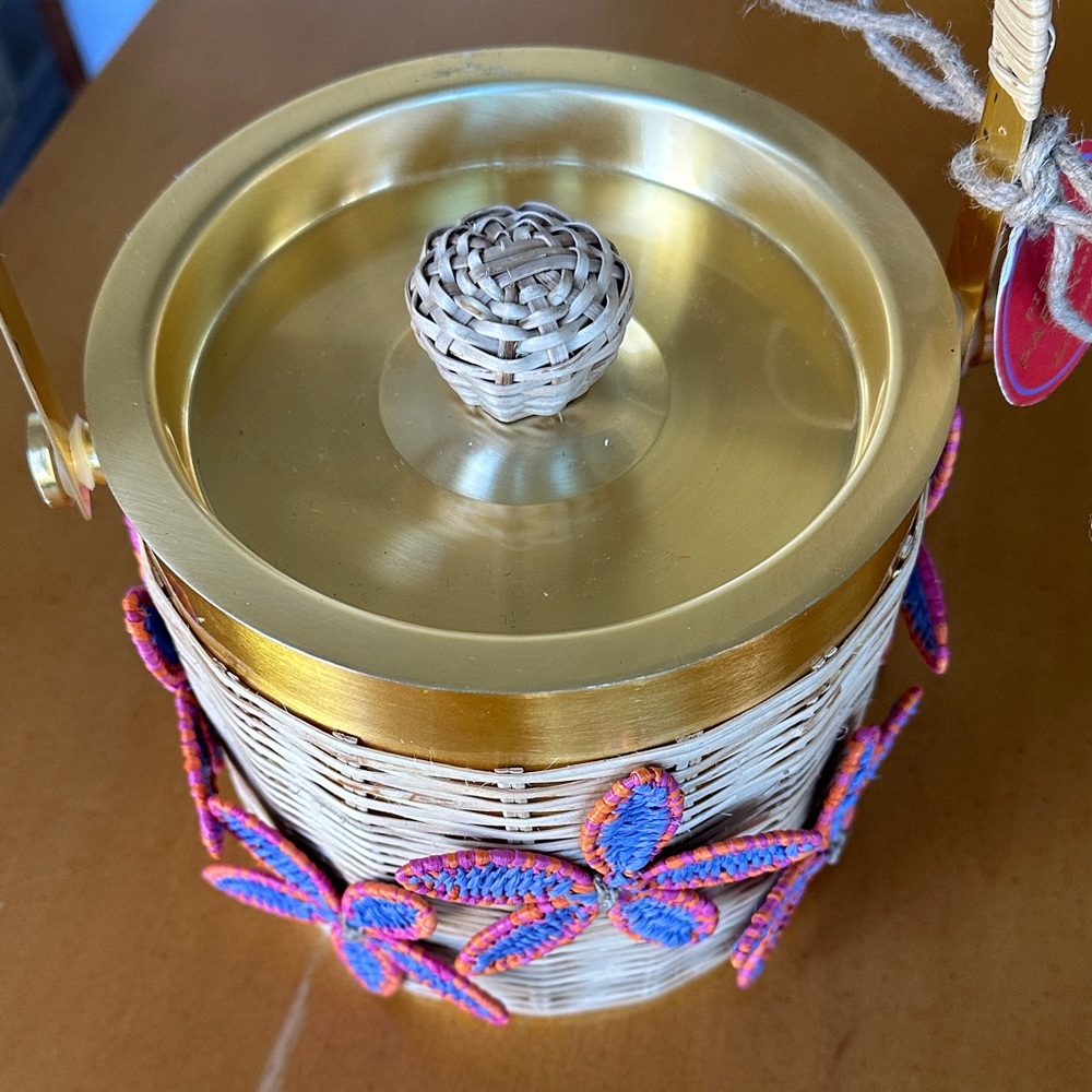 Anthropologie Gold Woven Floral Ice Bucket - Picture 4 of 10